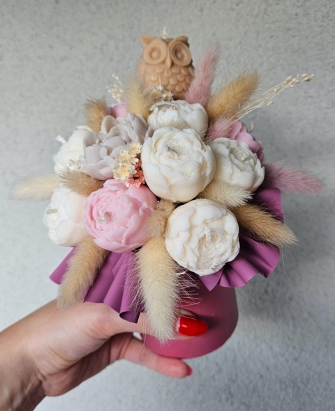 Bukiet z sową - flowerbox ze świec