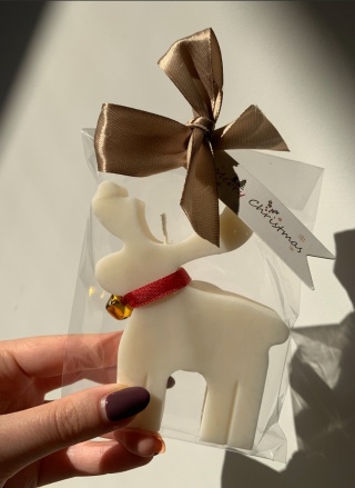 Renifer z dzwoneczkiem zapakowany na prezent